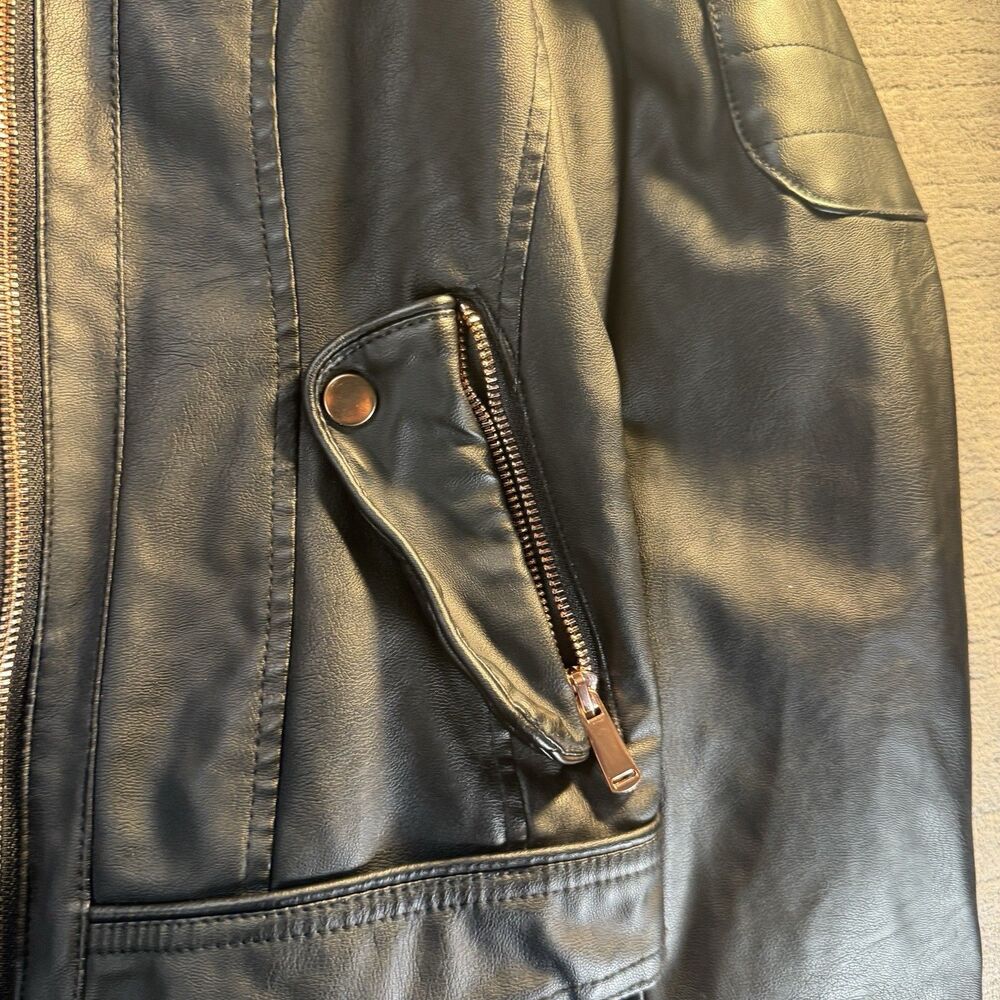 Beverly Hills Polo Club Faux Leather Bomber Jacket - Black Women Medium Chic - Picture 10 of 12